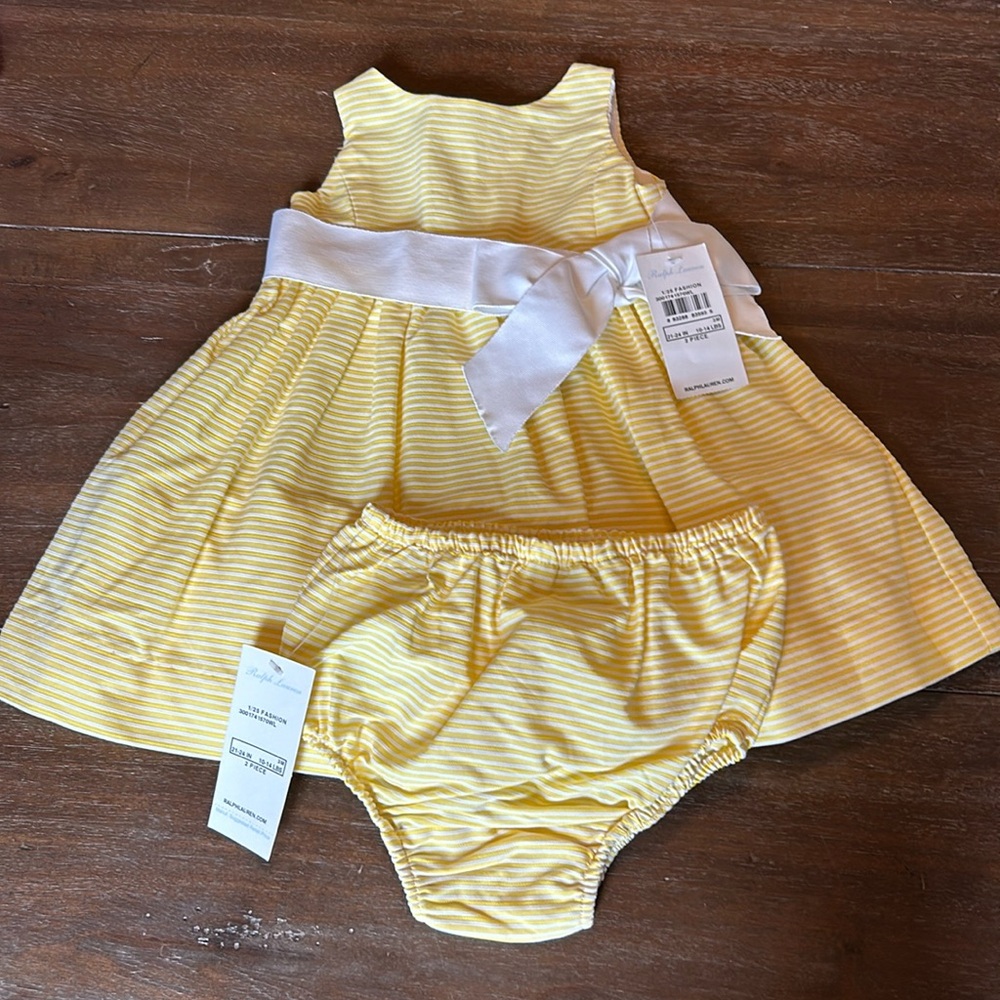 New with Tags Ralph Lauren Yellow/White Striped Dress with Matching Panties
